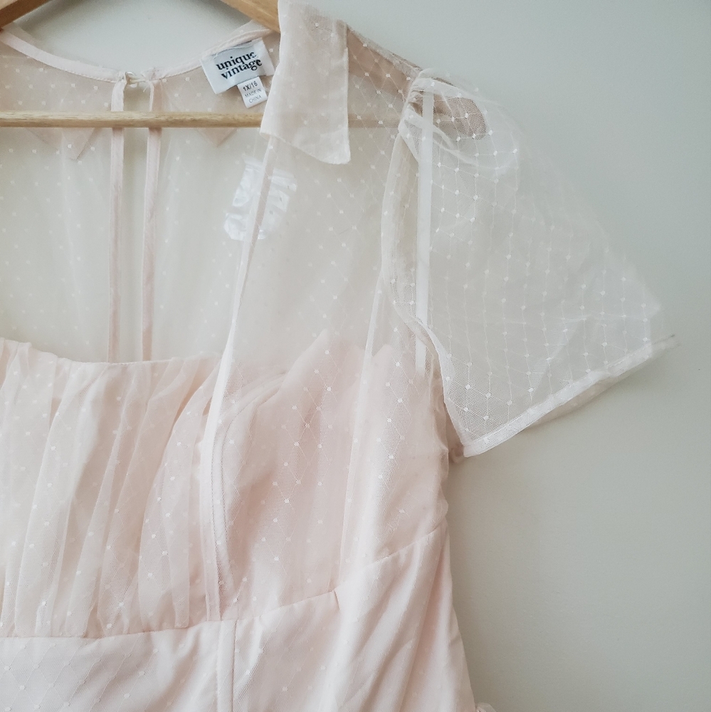 Unique Vintage Swiss Dot Tulle Sweetheart Retro Swing Dress - Picture 6 of 16